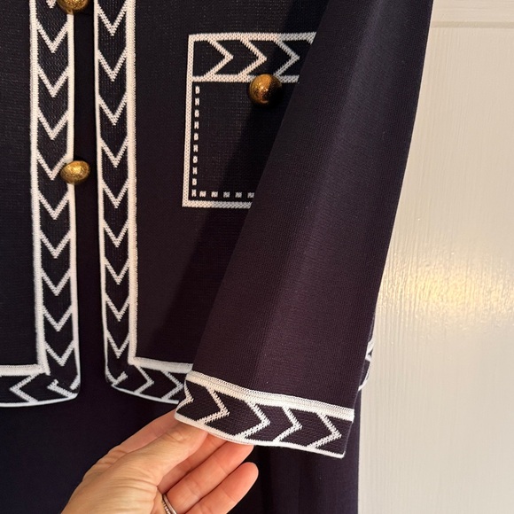 Misook Navy and White Chevron Jacket and Dress - Picture 4 of 6